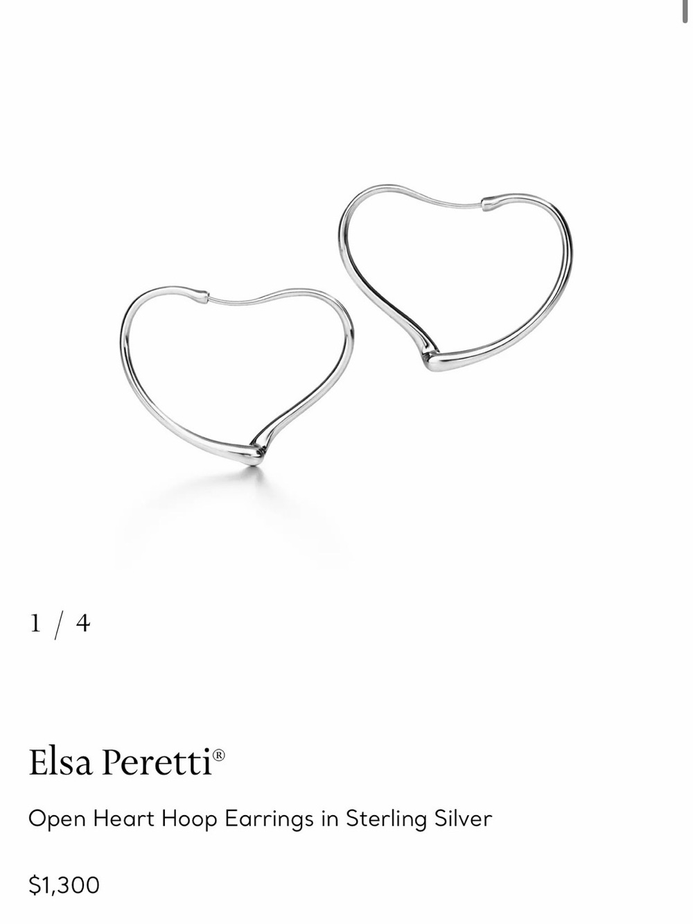 Tiffany & Co. Elsa Peretti Open Heart Hoop Earrings Sterling Silver with box